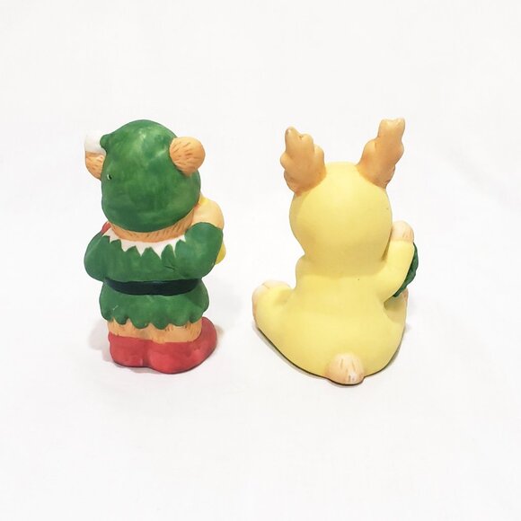 Lot Teddy Bear Dressed as Elf and Reindeer 3" Young's Inc. Christmas Figurine - Picture 3 of 5
